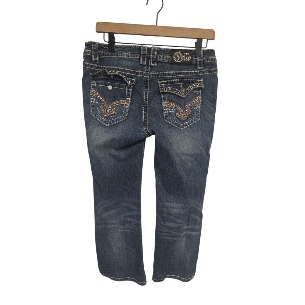 Cello Jeans Womens 9 Medium Wash Embellished Capri Cropped Studded Denim